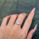 1 Carat Emerald Cut Natural Moonstone Engagement Ring Classic Side Stone Wedding Ring